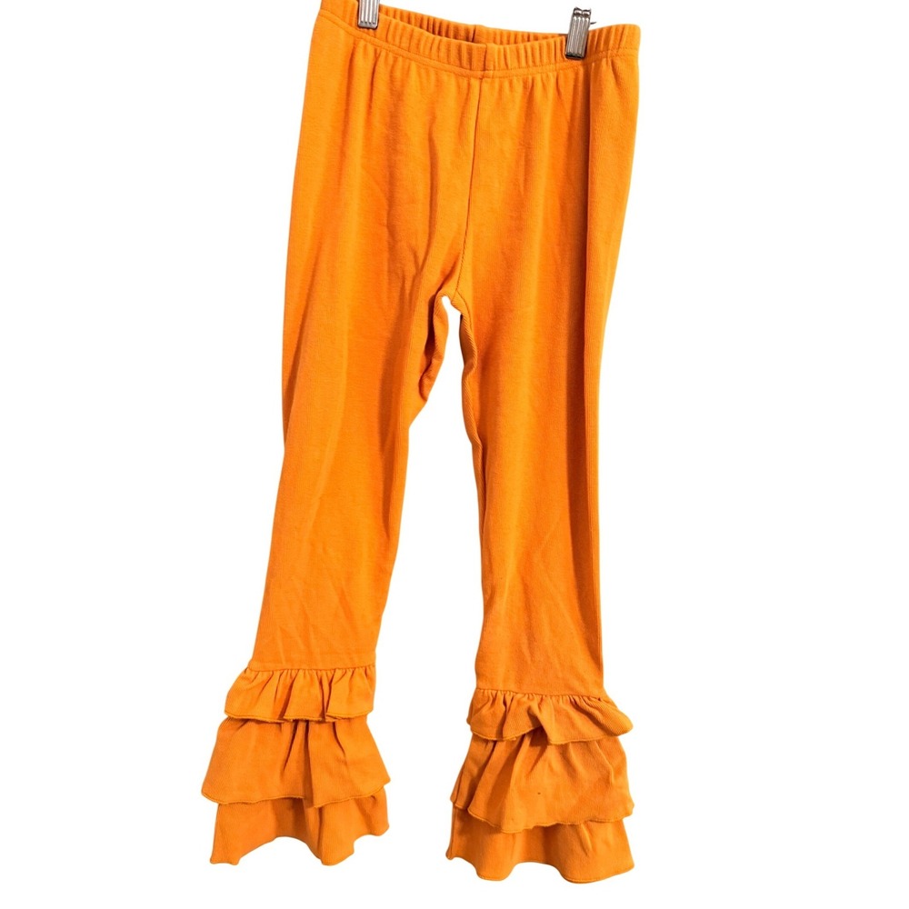 Finding Foxtale Ruffle Leggings Girls 10 Orange Ribbed Knit Triple Tier Flare‎